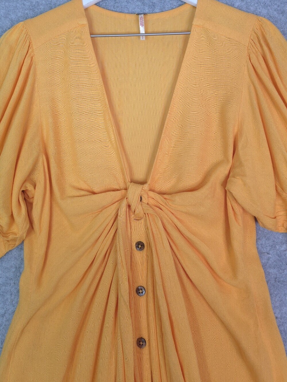 Free People Vintage Summer Mustard Yellow Tie-Front Midi Dress - Picture 5 of 8
